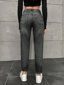 SHEIN Cottnline 女士纯色休闲百搭直筒牛仔裤 - 灰色 - View 2