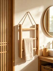 1PC 3 Tier Large Solid Wood Vintage Rustic Ladder Shelf Towel Rack Display Stand For Bathroom Living Room Store Home Decor Freestanding Storage Organizer - wood color - View 7