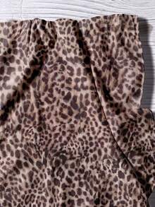 SHEIN VCAY Leopard Print V-Neck Button-Front Blouse With Flutter Cap Sleeves, Relaxed Fit For Casual Chic - Multicolor - View 5