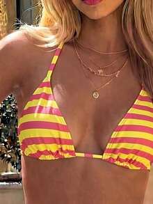 Swim Mod 2026春夏女款細肩帶掛脖黑色白波點隨機印花甜美可愛側綁繩丁字褲比基尼泳衣兩件套 - 彩色 - 查看 4