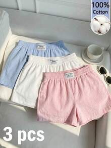 Comfortcana 100%純棉女款純色短褲，3件套，適合夏季 - 彩色 - 查看 5