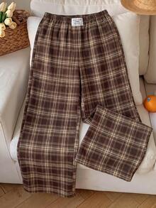 Comfortcana Women's Plaid Casual Versatile Everyday Travel Pants - Coffee Brown - View 7