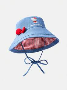 HELLO KITTY AND FRIENDS | SHEIN Women's Bow Embroidered Bucket Hat - Blue - View 3