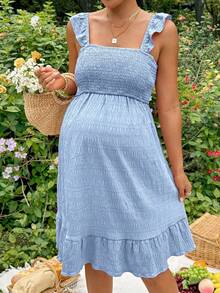 SHEIN Maternity Solid Color Nursing Function Casual Daily Wear Dress Photoshoot - Baby Blue - View 5
