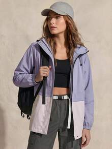 Exploreva Chaqueta Softshell con Capucha, Bloques de Color, Cremallera, Casual, Versátil, para Uso Diario y Exterior para Mujer - Morado - Ver 5