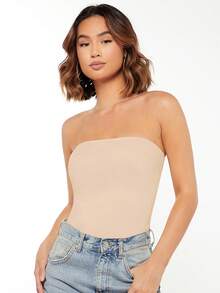 SHEIN BASICS 女上衣，外出上衣/夏季/露肩上衣 女款上衣 - 卡其色 - 查看 6
