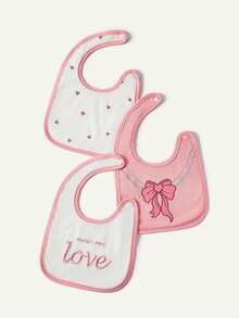 6-Piece Set, Baby Girl Pink Bow Love Bib Set (Including 3 Pairs Of Socks + 3 Bibs) Can Be Used As A Newborn Gift. - mixed color - View 7