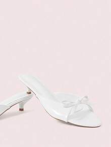 CUCCOO DOLLMOD Women's Shoes, Summer Gentle Style Sweet Style, White, Bow Stiletto, Slippers Kitten Heels - White - View 5