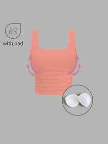 FavEase Camiseta de tirantes ajustada de color liso, casual de verano - Rosa Pálido - Ver 7