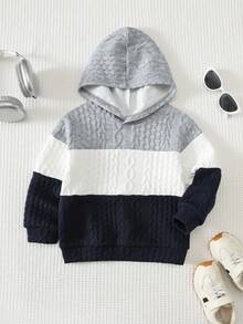 SHEIN 兒童小男孩連帽拼色休閒日常長袖秋冬衛衣 - 彩色 - 查看 3
