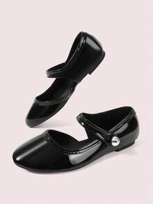 CUCCOO DOLLMOD Elegante Damen-Mary-Janes für Frühling und Sommer, neu, mit runder Zehenpartie, flacher Sohle, seitlich offen, niedrigem, Perlen und Lackleder, Hochzeitsschuhe - Schwarz - Übersicht 3