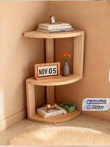 1PC Corner Solid Wood Pine Double Layer Multi Functional Desktop Bookcase Closet Storage Shelf Space Saving Triangular Bracket Natural Color Home Office Decoration Sturdy Wall Mount Easy Assembly Organizer Rack - multicolor - View 1