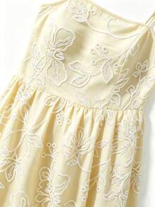 SHEIN LUNE CURVE 大尺碼優雅星空復古休閒鏤空布料夏季細肩帶洋裝，適合日常穿著、約會、婚禮，柔黃色 - 黃色 - 查看 5