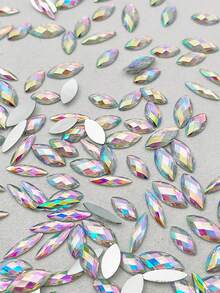 600PCS Various Sizes Acrylic Marquise Shape AB Coating Flatback 3D Non Hotfix Iridescent Shiny Rhinestones Nail Art Embellishments Wedding Decor Crafts DIY Jewelry Making Supplies - multicolor - View 2