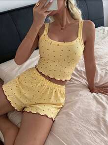 Napfluff 女款愛心印花細肩帶上衣與短褲睡衣套裝 - 彩色 - 查看 6