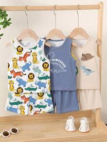 Conjunto de 3 piezas de camisetas sin mangas casuales, simples y cómodas para niños y jóvenes, adecuadas para primavera y verano - Multicolor - Ver 6