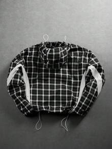 CRAVYNX Men's Casual Plaid Hooded Jacket, Fashion Jacket, Men's Casual Lightweight Jacket - Black - View 2