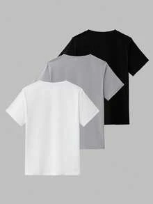 SHEIN 3件組男孩大童圓領套頭短袖拼接裝飾上衣 春夏款 - 彩色 - 查看 2