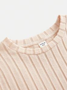 Set Pakaian Rajut Kasual Warna Polos Lengan Panjang Kerah Bulat untuk Remaja Perempuan - Aprikot - View 3