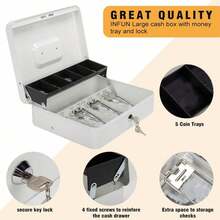 1Pc, Big Size Locking Cash Box Money Tray With 2 Keys, Drawer, Lock Box For Office Business, Box, Saving Money Bank, Metal Material Lock Box, Back To School Gift, 11.8L X 9.5W X 3.5H Inches, Festival,Halloween Decor Back To School - 1PC - View 12