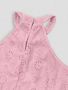 SHEIN Holidaya 女款鏤空刺繡匙孔背後掛脖式長版上衣洋裝 度假海灘穿搭 - 粉色 - 查看 8