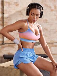 Powerista Ensemble de sport pour femmes avec top licou imprimé dégradé & short - Bleu azur - Voir 7