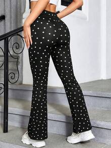 Gameset SHEIN Sport Women's Polka Dot Print High Waist Flare Leg Sports Pants - Black - View 2