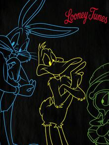 LOONEY TUNES X SHEIN 青少年男孩字母卡通印花短袖休閒T恤 - 白色 - 查看 4