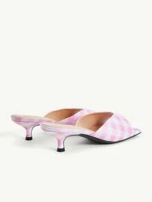 CUCCOO CHICEST 女款時尚粉色格紋露趾方跟穆勒鞋 - 格子粉 - 查看 6