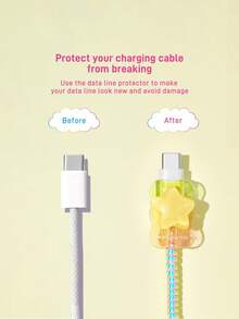 SHEIN X Care Bears Data Cable Protector, Suitable For IPhone Charger, 4-Piece Set Of Mobile Phone Cable Protectors, Charger Protector (Excluding Data Cable) - Blue - View 4