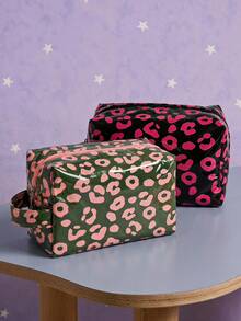 Joivida 1Pc PVC Leopard Print Striped Storage Bag, Large Capacity, Waterproof, INS Style, Multifunctional Makeup Bag, Travel Portable Storage Bag, Toiletry Storage Bag, Can Be Placed On Dresser/In Bathroom - Multicolor - View 3