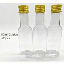 50 piezas Botella de vino pequeña - 25 ml/50 ml/100 ml/150 ml Botella de plástico, Botella de helado de plástico, Botella pequeña para celebraciones y fiestas, Botella de mini jugo para bodas y fiestas, Accesorios portátiles para el Día Nacional - Dorado - Ver 19