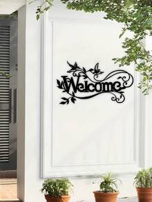 1PC Modern Iron Welcome Sign Hanger Durable Indoor Outdoor Decor With Branch Bird Silhouette Pattern Rustproof Elegant Handmade Art Piece For Living Room Kitchen Garden Office Front Door Home Decoration Gift - Black - View 5