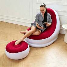 Inflatable Chair With Footstool, Flocked Surface Inflatable Sofa For Adults, Comfortable Inflatable Air Cushion Chair, Waterproof Portable Inflatable Sofa, Inflatable Sofa For Camping - Chair - View 7