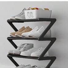 1pc 4-Tier Z-Shaped Plastic Shoe Rack, Freestanding Large Capacity Multi-Functional Storage Organizer, Tool-Free Easy Assembly, Stackable & Space Saving. Holds Shoes, Boots, Sundries; Perfect For Hallway, Wardrobe, Living Room, Bedroom & Dorm - Multicolor - View 4