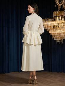 Modelyn 2 件女式花卉印花雪纺衬衫和 A 字裙套装，优雅浪漫 - 白色 - 查看 2
