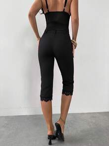 Firerie Women's Elegant Casual Sexy Spring Summer All Season Solid Black High Waist Leggings, Knitted Waist-Cinching Slim Fit Fashionable Versatile Night - Black - View 12