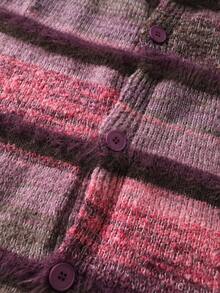 ROMWE MEN Men's Striped Long Sleeve Single-Breasted Casual Knit Cardigan - Purple - View 6