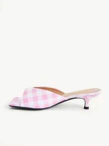 CUCCOO CHICEST 女款時尚粉色格紋露趾方跟穆勒鞋 - 格子粉 - 查看 5