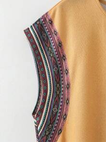 Rusticease Vestido elegante de vacaciones con cuello redondo, bolsillos y estampado geométrico para tallas grandes - Amarillo - Ver 4