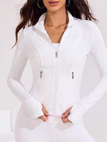 Easithlete Easithlete Women's Solid Color Zipper Casual Versatile Daily Travel Sports Jacket - White - View 4