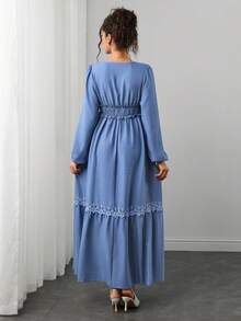Momance Women's New French Design Ruffle Square Neck Patchwork Elegant Maternity Long Sleeve Dress Autumn Photoshoot Baby Blue - Blue - View 2