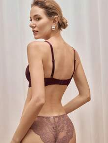 Bralution 1pc Women's Floral Lace Fashion Underwire Bra Lingerie - Purple - View 7