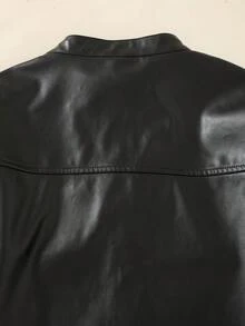 SHEIN 青少年女孩黑色修身短版拉鍊外套，街頭風嬉皮運動休閒基礎舒適長袖外套，適合秋冬穿著 - 黑色 - 查看 10