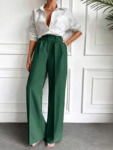 EURMUSE Ladies Solid Color Simple Daily Suit Pants - Green - View 5