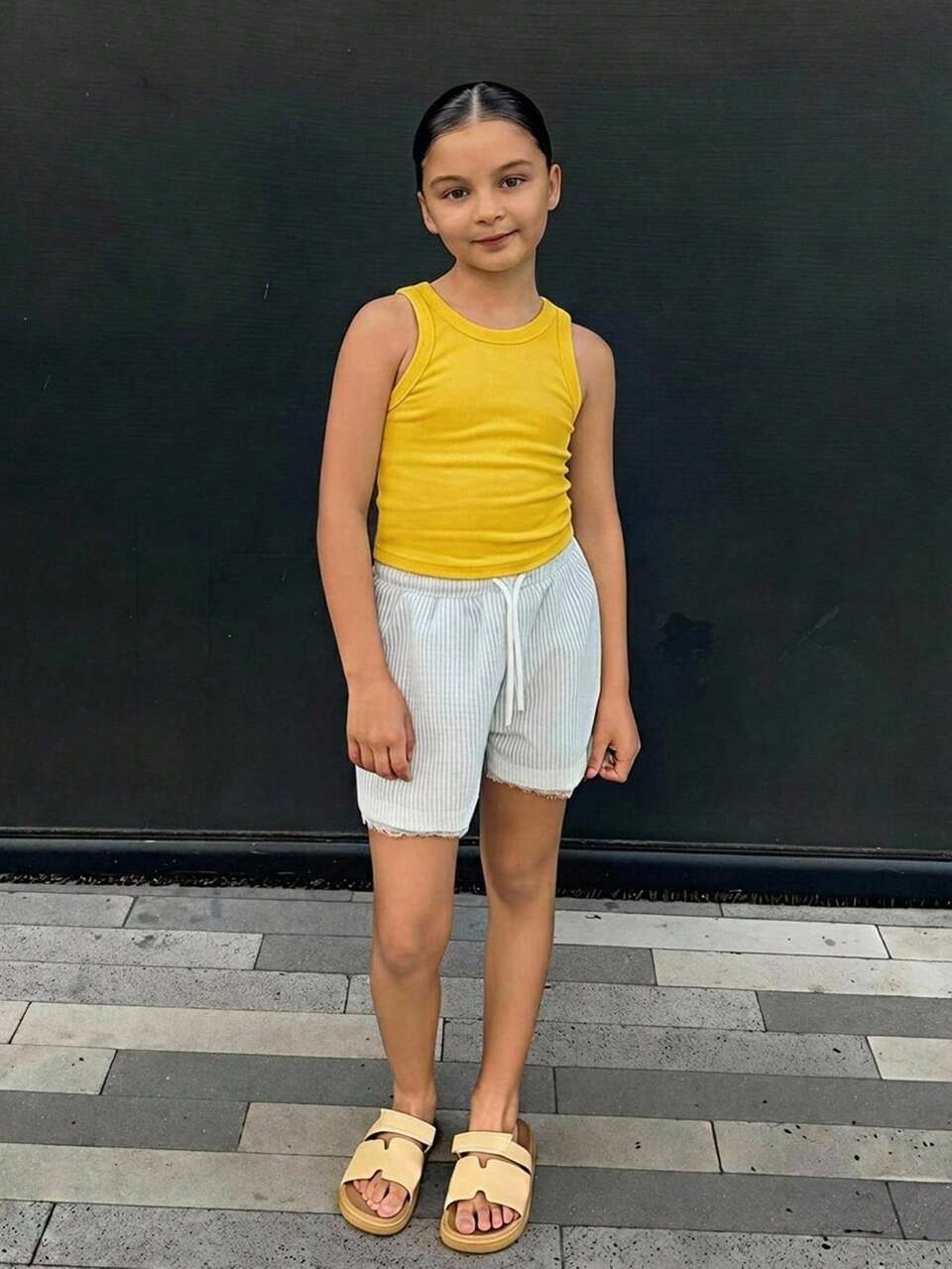 Round Neck Pullover Fitted Basic Sleeveless Tank Top For Tween Girls Summer