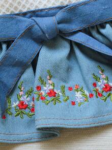 PETSIN 1pc Plush Thickened Pet Dress, Suitable For Cats And Dogs To Wear In Autumn And Winter, Embroidered Small Flower Dress In Princess Style - Blue and White - View 7