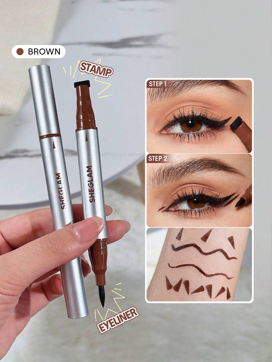 SHEGLAM Wing It 防水眼線筆雙棕色高色度霧面眼線筆速乾超細防水防汗 3 種顏色初學者可混合順滑眼妝 - 棕色 - 查看 1