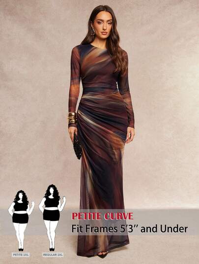 SHEIN PETITE CURVE Đầm dự tiệc hẹn hò nữ size lớn họa tiết tie-dye xếp ly thanh lịch tôn dáng eo