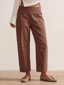 EMERY ROSE EMERY ROSE Jeans casuales holgados y acampanados para mujer con diseño de cremallera en la cintura trasera - Marrón - Ver 5